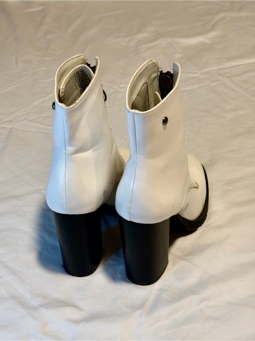 White Front Zip Block Heel Ankle Boots - Picture 3 of 7